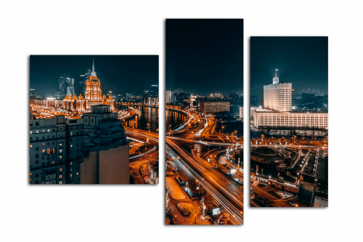Модульная картина Ночная жизнь Москвы